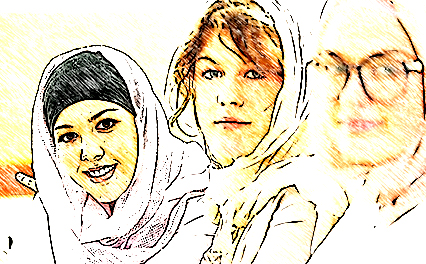 A stylized image of three Muslim women.