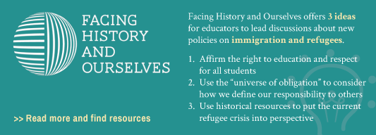 Facing History advertisement on immigrant and refugee education resources