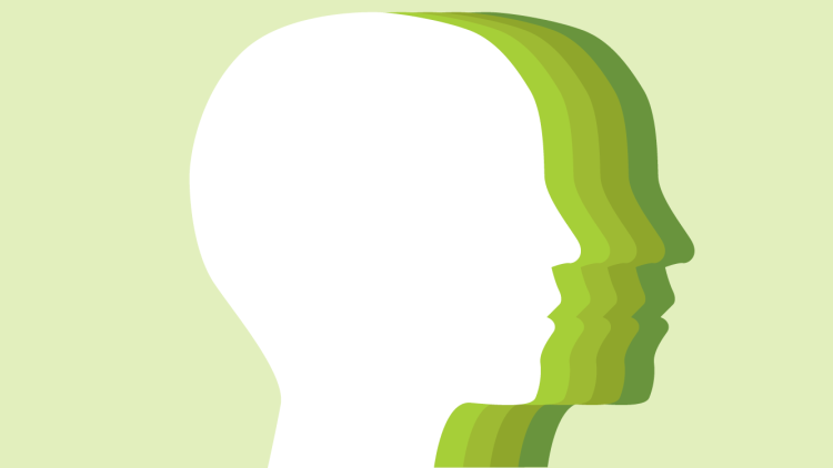 An illustration of a silhouette of a face in multiple shades of green