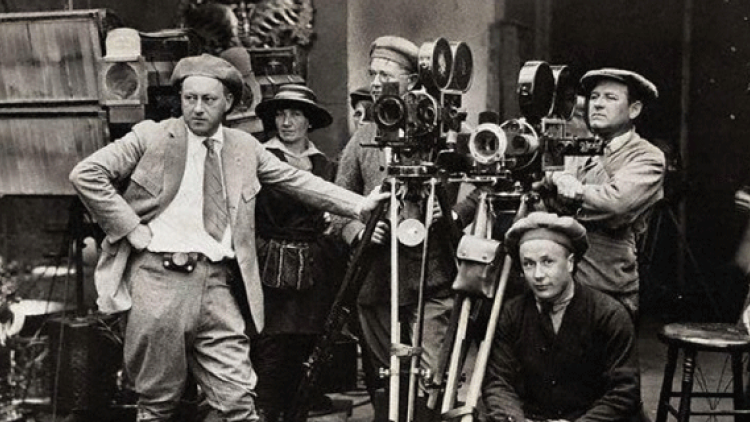 vintage shot of a film director on movie set