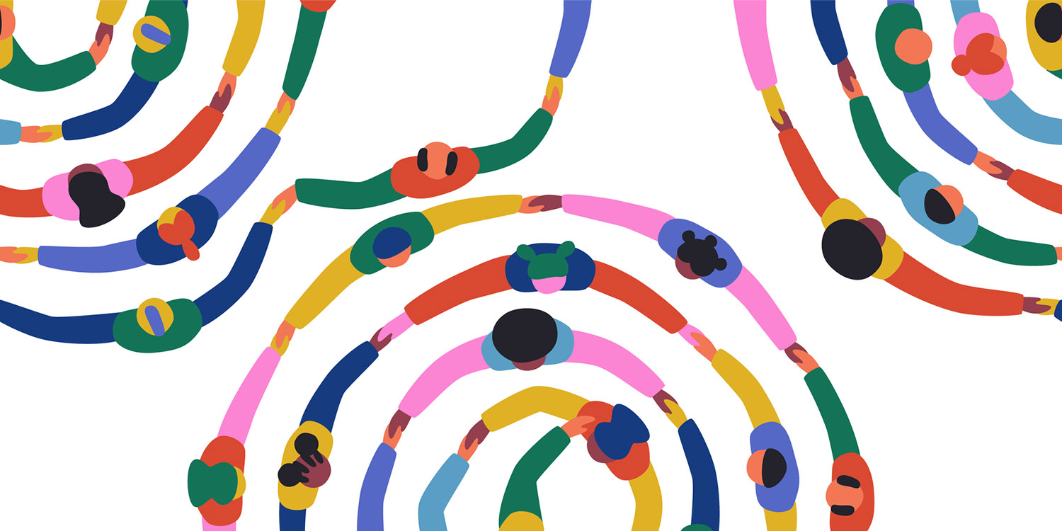Illustration of diverse group of students in circles