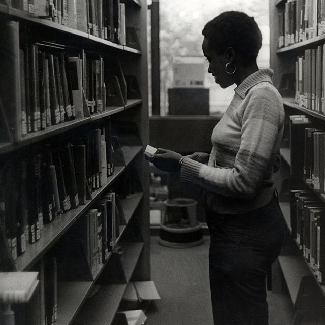 Archival photo of Gutman Library stacks