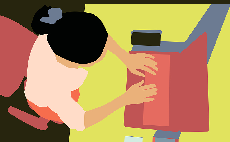Illustration of woman at computer