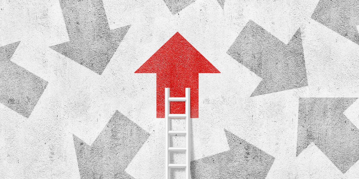 Red arrow at the top of a ladder