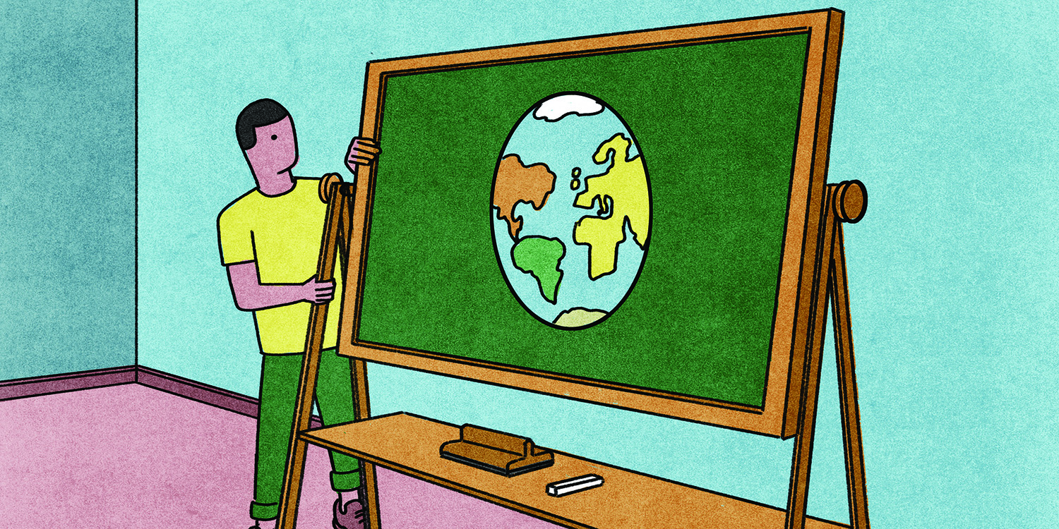 Illustration of earth on chalkboard