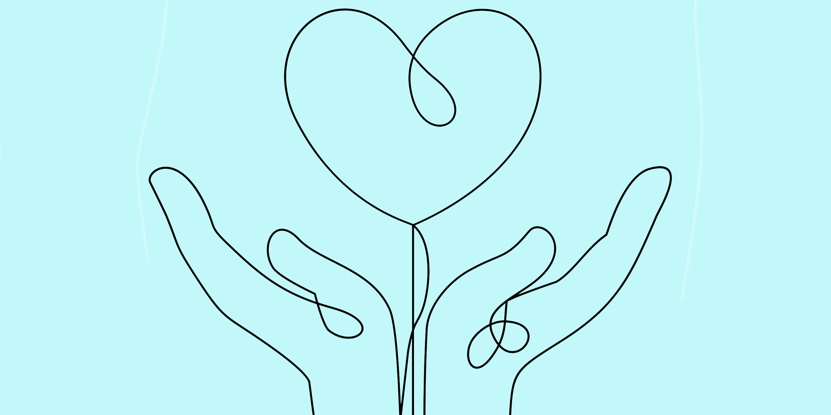 Line drawing of heart in hands