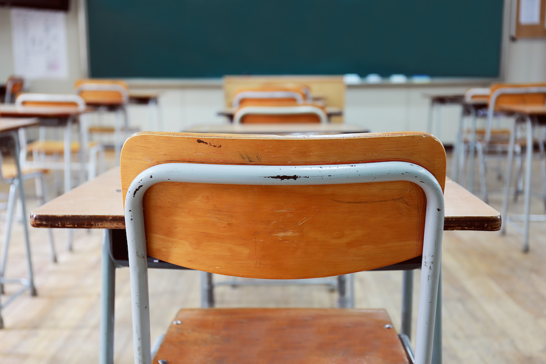 Empty classroom desks
