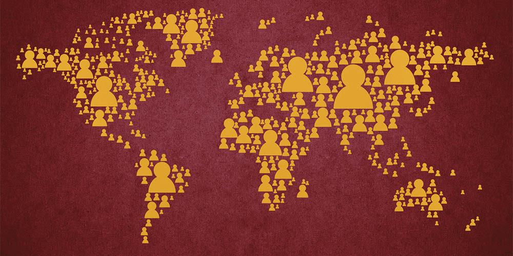 Crinkled map of the world
