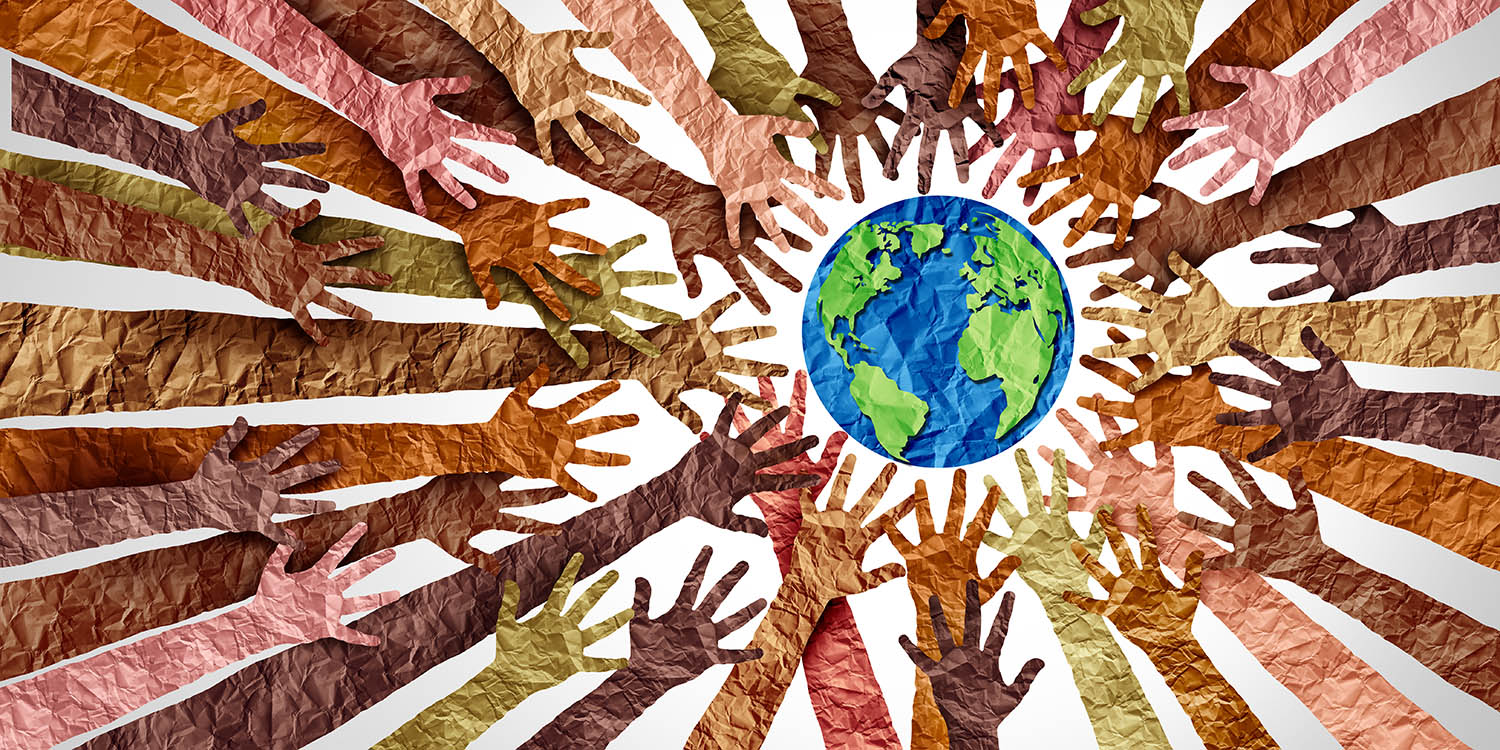 Illustration of hands reaching toward the Earth