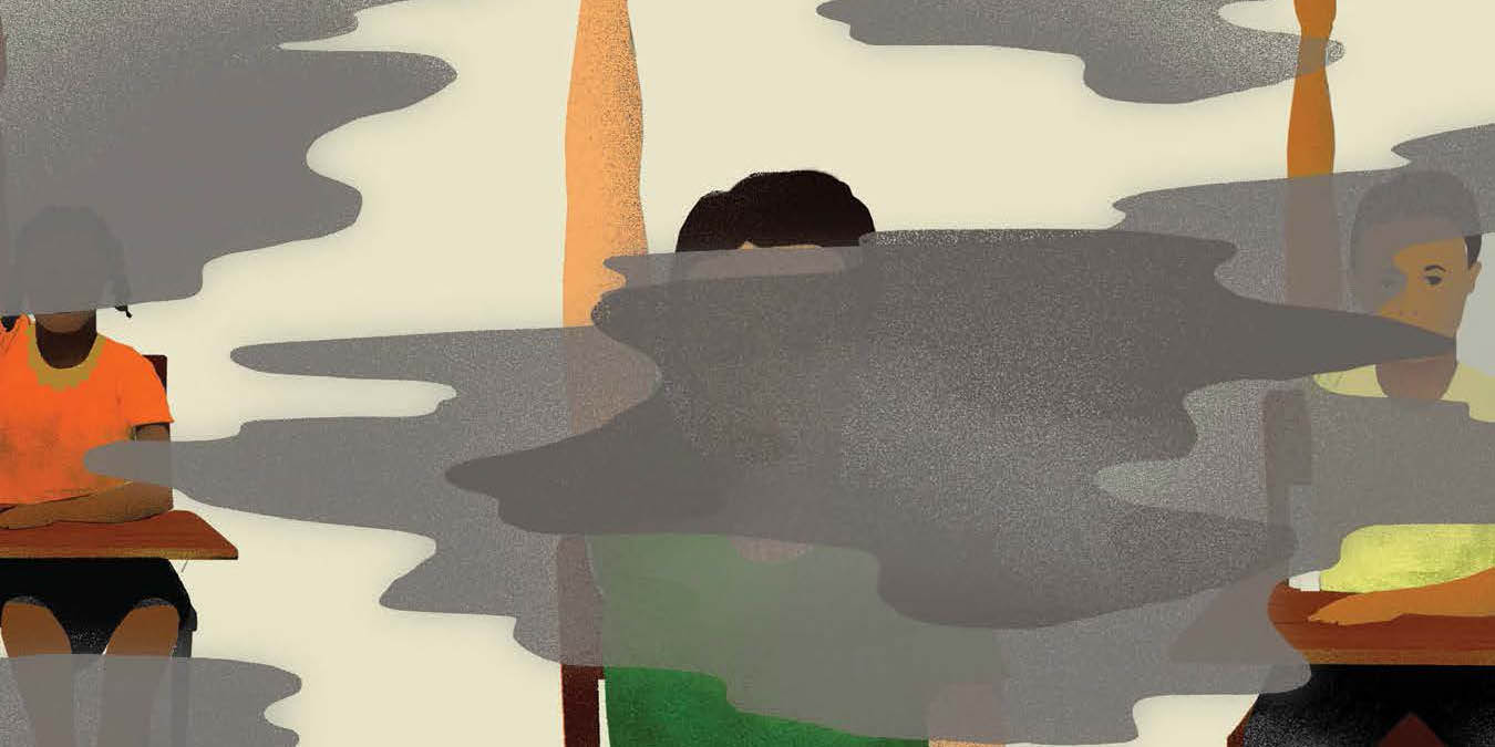 Illustration of smoke around school desks