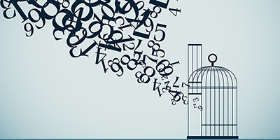 Illustration of numerals escaping from a bird cage and flying upward