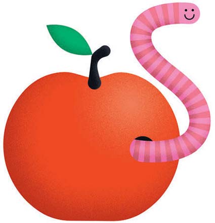 Worm in apple illustration