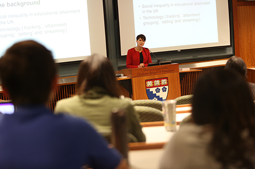 Becky Francis speaks to students