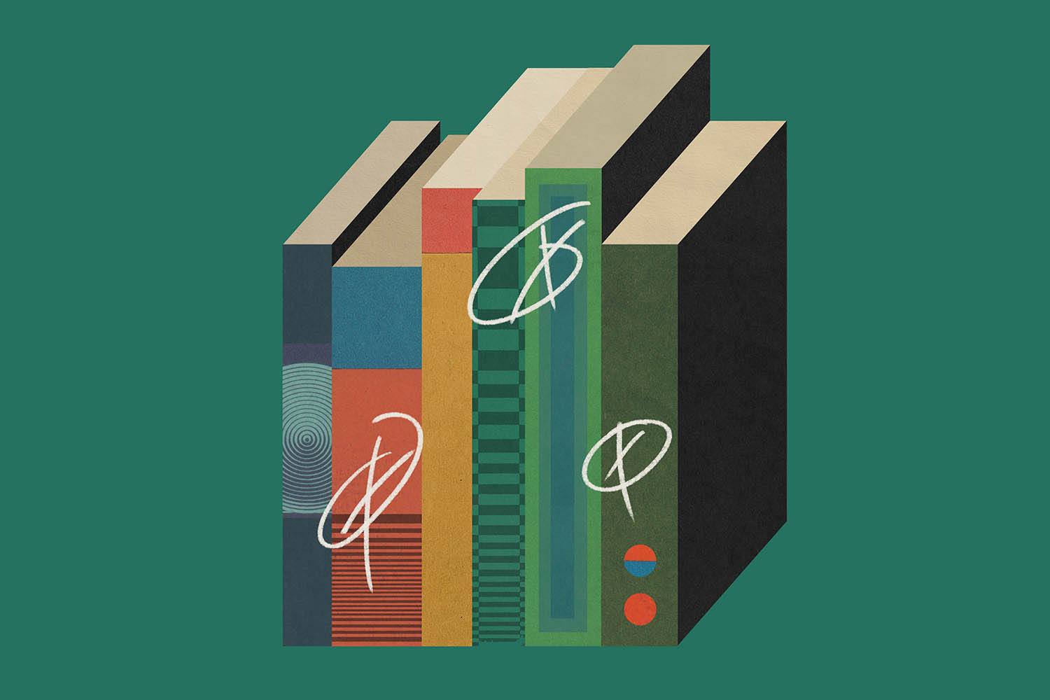 Illustration of book bindings by Mark Weaver