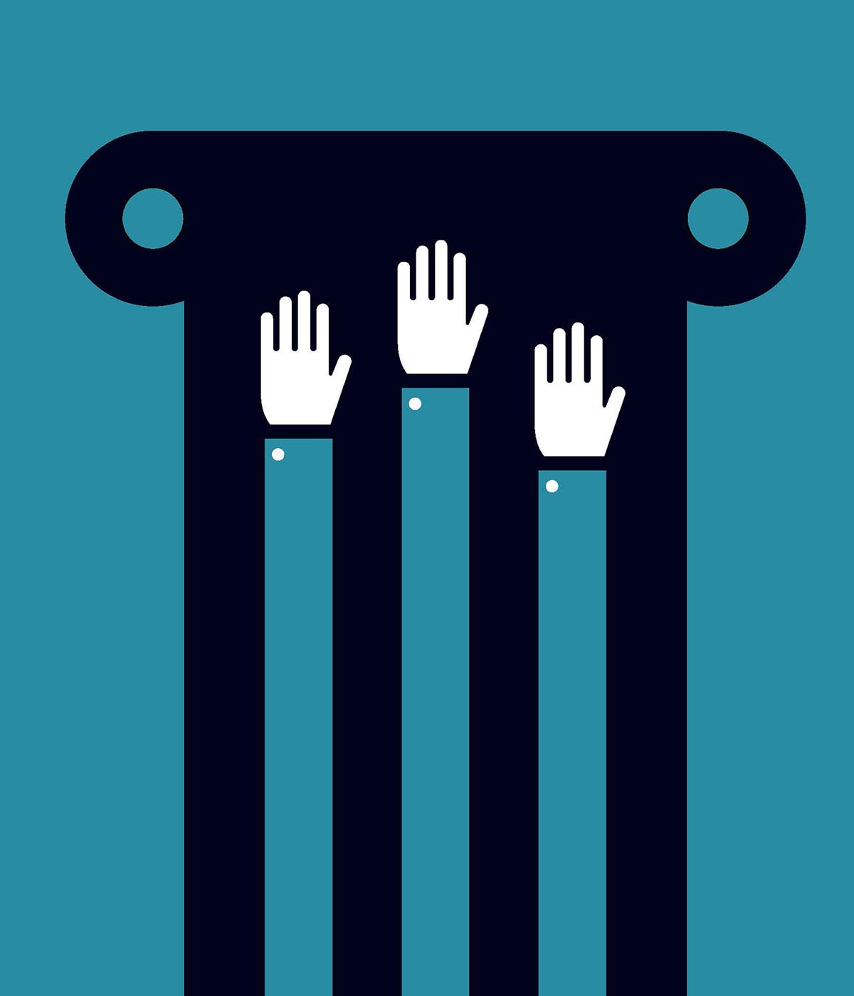 Hands raised illustration by Giulio Bonasera