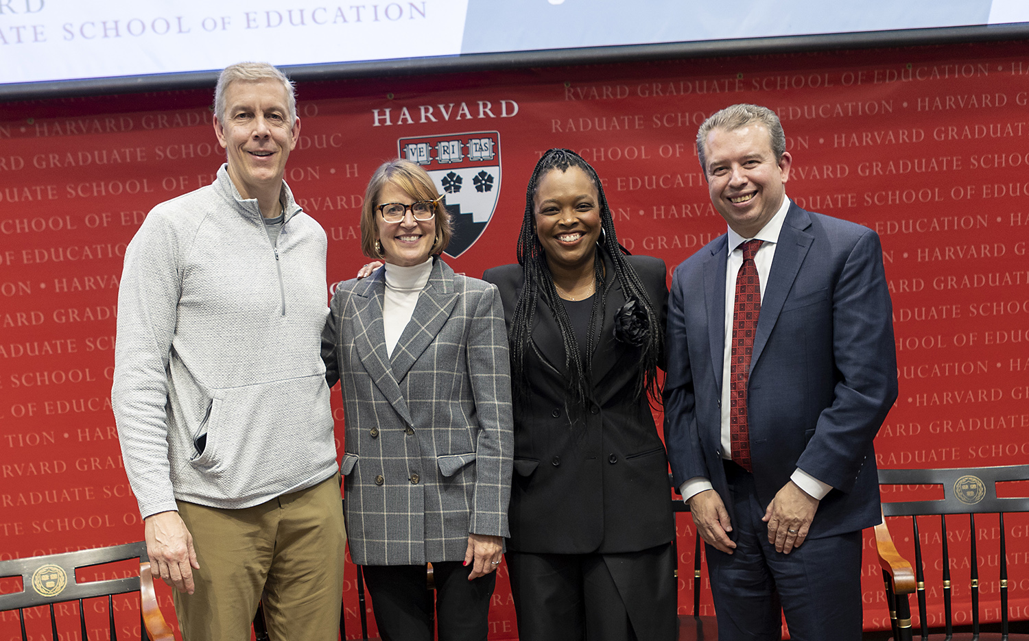 L-r: Arne Duncan, Jennifer Cheatham, Janice Jackson, and Pedro Martinez 