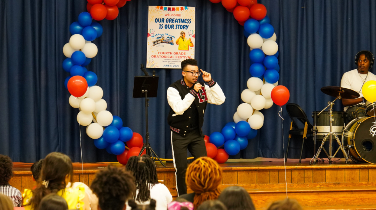 Trey Baker performing spoken word poetry