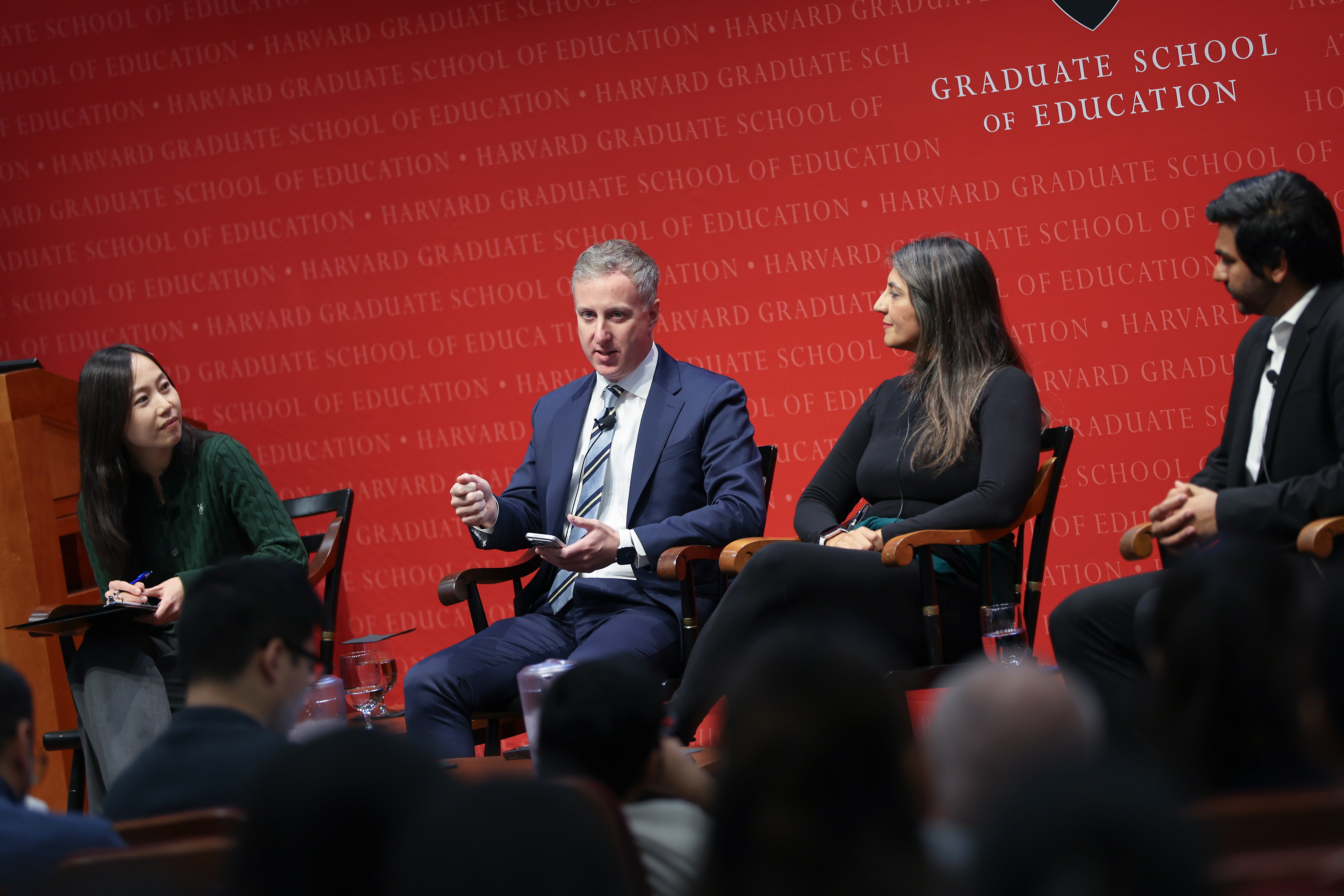 Ying Xu, Keith Parker, Yenda Prado, and Kedaar Sridhar at the Askwith Education Forum on December 2, 2025