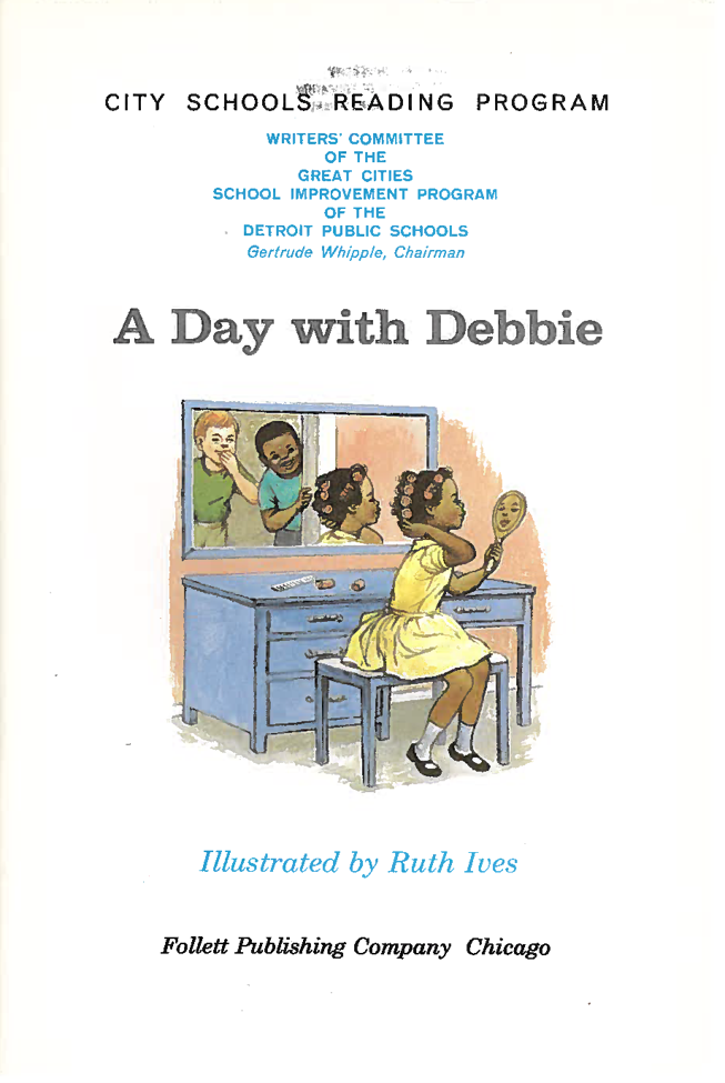 Book cover of "A Day with Debbie" featuring an illustration of a multiracial family and young girl getting ready in the mirror