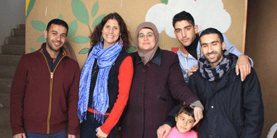 Elizabeth Adelman with Syrian refugees in Lebanon. (Photo courtesy of Elizabeth Adelman.)