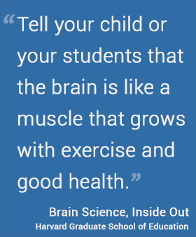 Tell your child or your students that the brain is like a muscle that grows with exercise and good health.