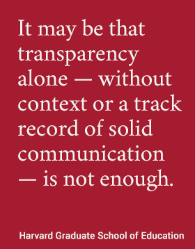 It may be that transparency alone — without context or a track record of solid communication -- is not enough. #hgse #usableknowlege @harvarded