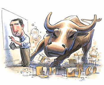 Illustration of Classroom with Stockmarket Bull