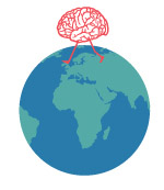 An illustration of a brain walking on the earth.