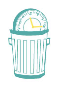 An illustration of a clock in a trashcan. 