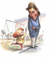 Illustration of teacher and student at recess
