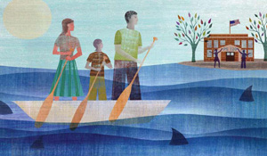 illustration sharks and boat