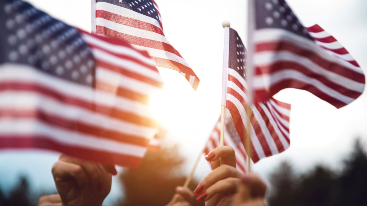 American flags waving