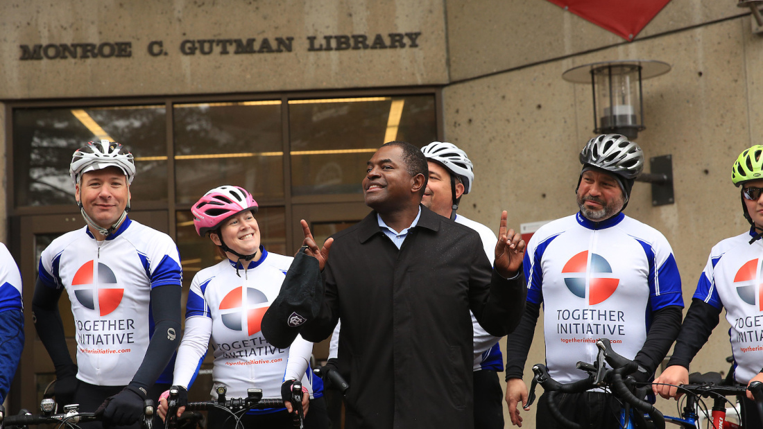 Irvin Scott and Pennsylvania educators, faith leaders who cycled to HGSE campus