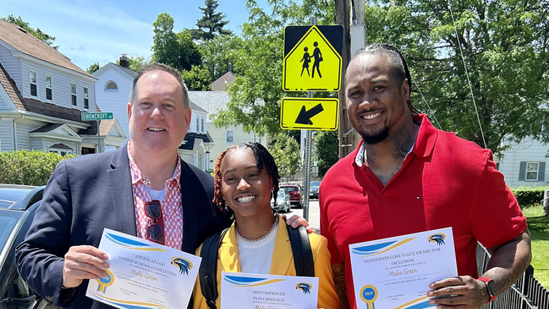 Timothy McCarthy with Malia and Malcolm after Malia’s eighthgrade graduation