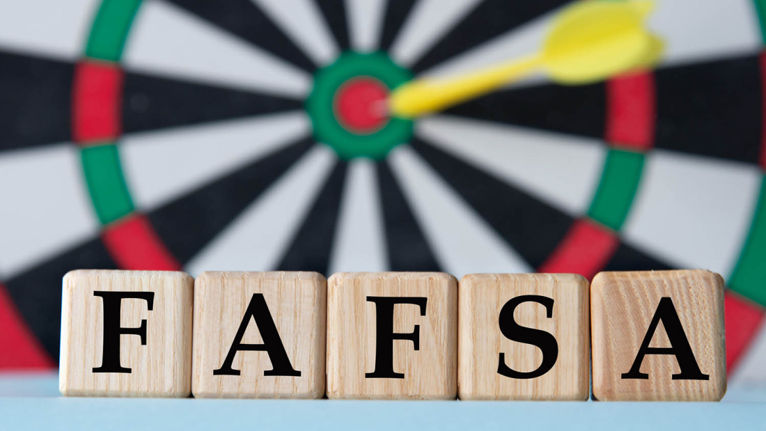 Blocks spelling out FAFSA in front of a target