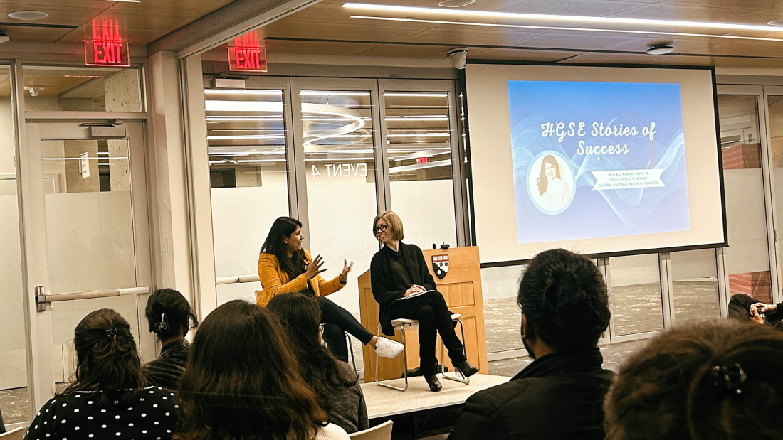 Photo of Karen Brennan and Siya Raj Purohit in Gutman Conference Center