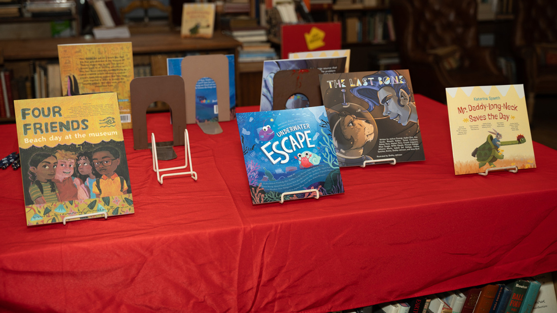 Books displayed on a table