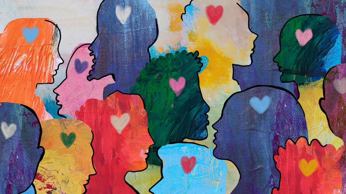 Colorful illustration of people in profile
