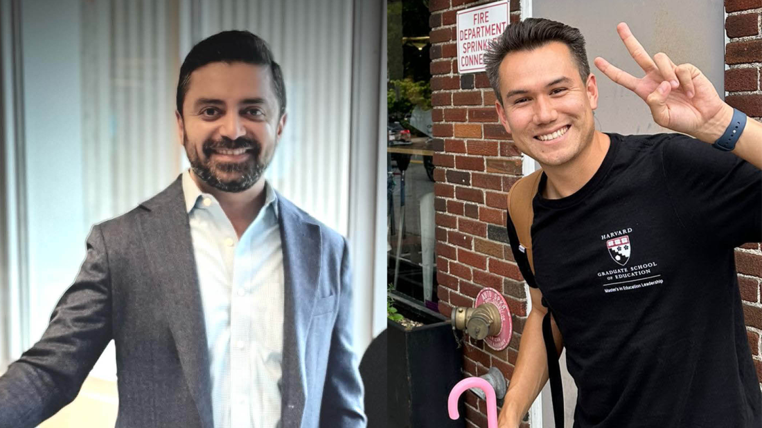 Two photos side-by-side of Salman Moti and Scott Bower