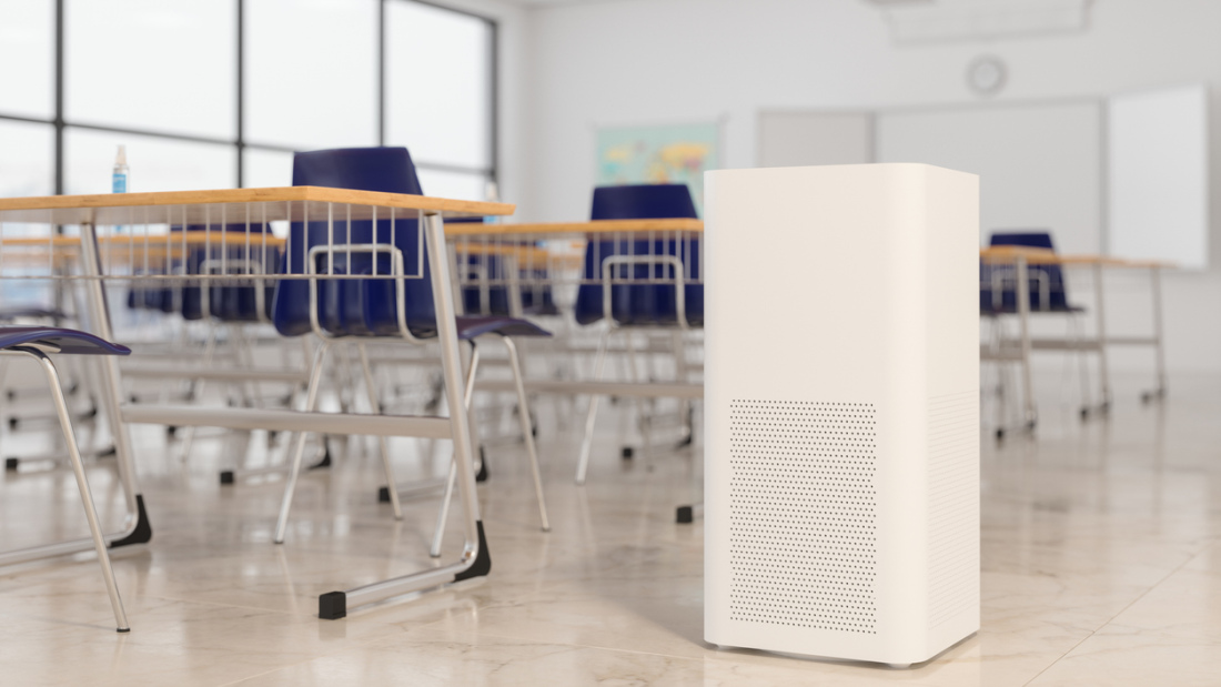 Photo of a classroom with air filter