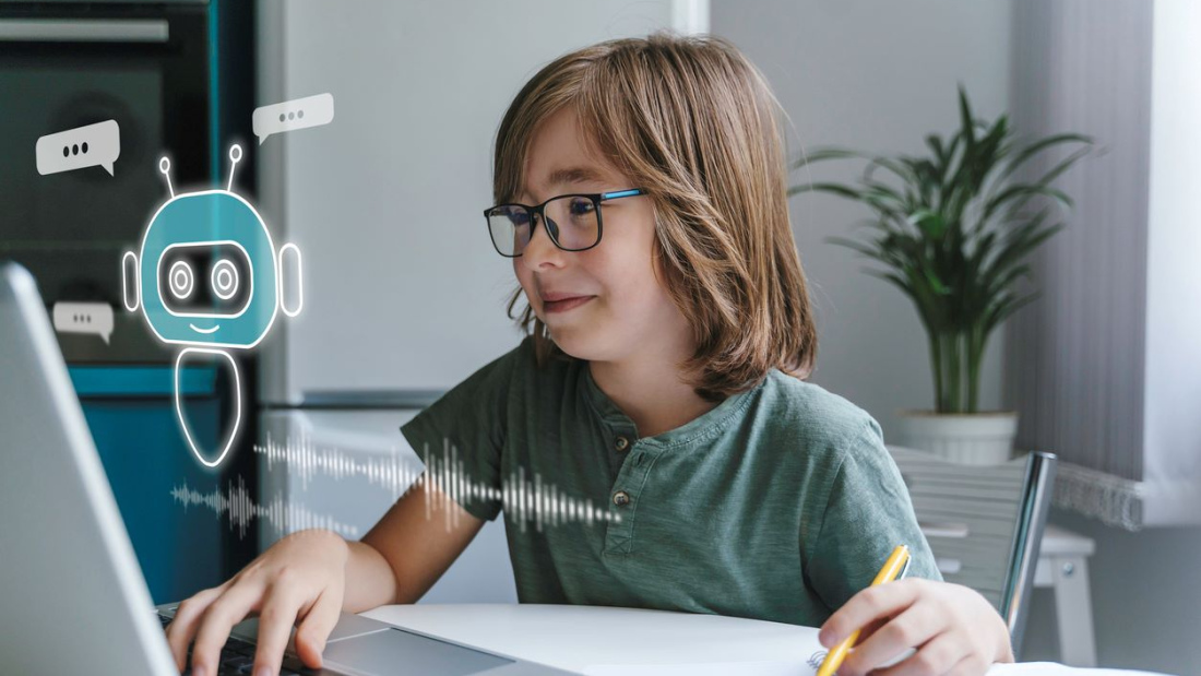Child using a chatbot on laptop