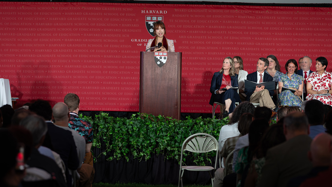 Student speaker at podium