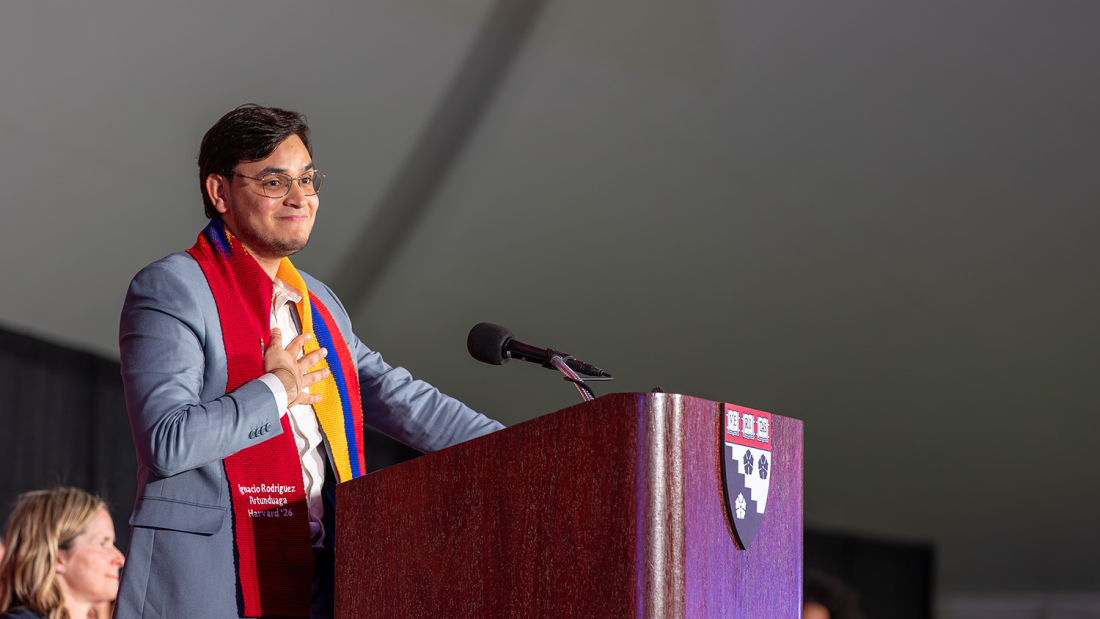 Student speaker at podium