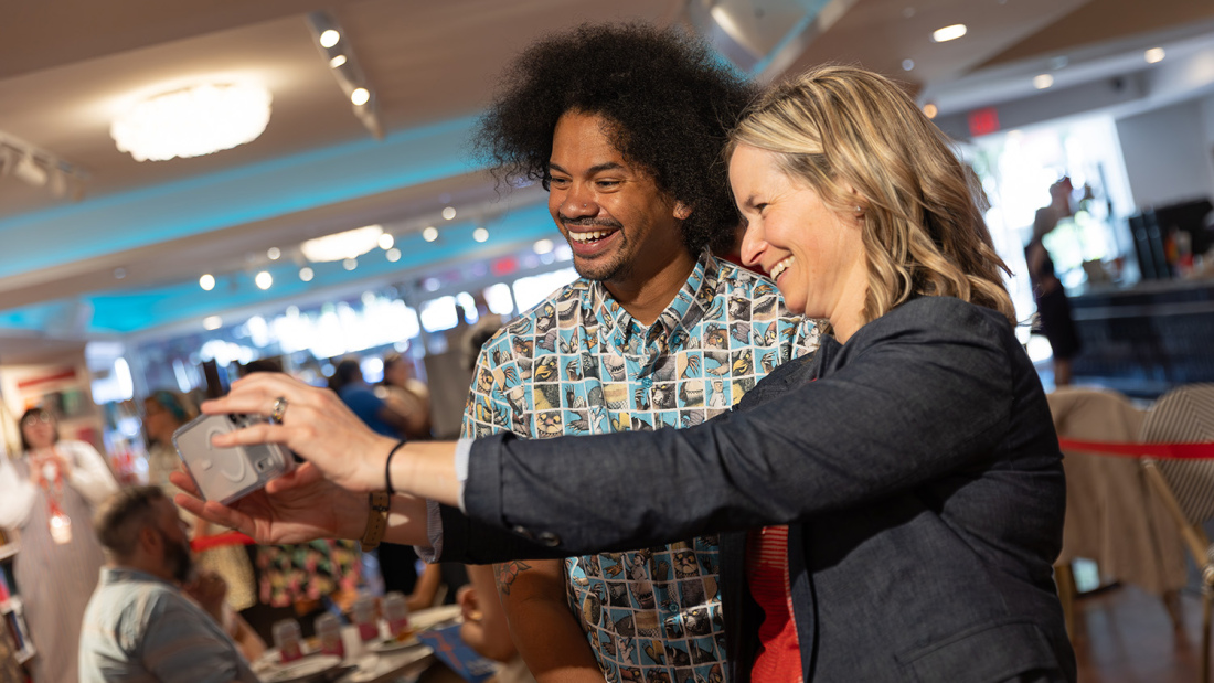 Mychal Threets with Dean Nonie Lesaux taking selfie