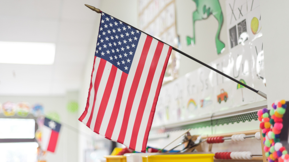 American flag in a classroom