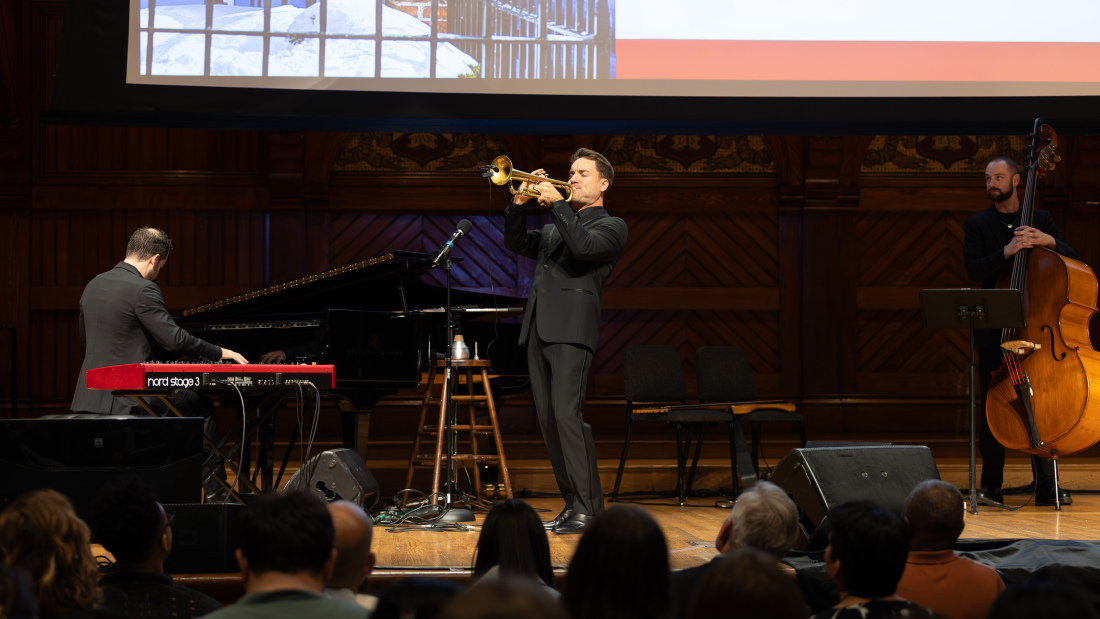 Johnathan Dely performing on the trumpet