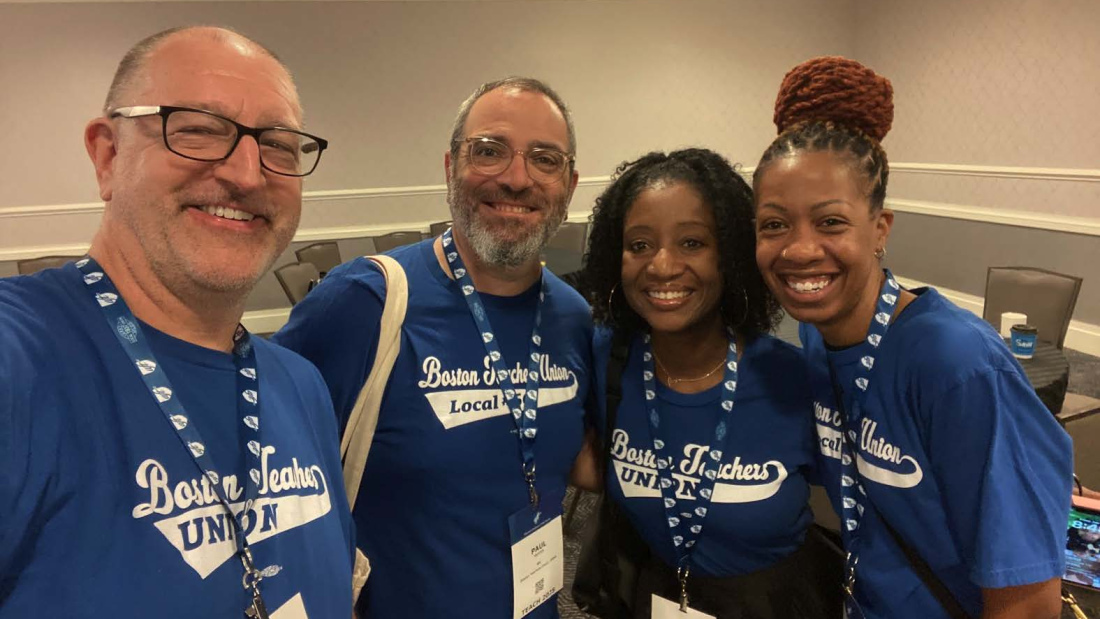 Mark Lonergan, Paul Tritter, and fellow Boston educators at a conference in 2025