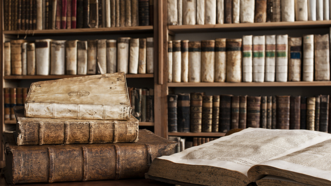 stack of old, antique books