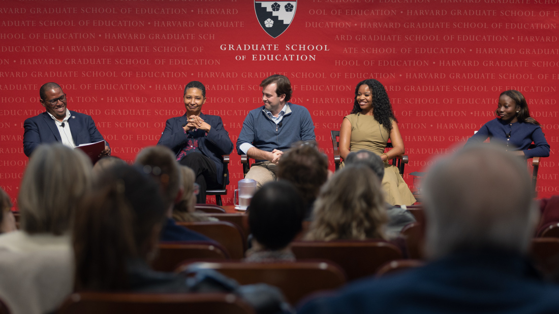 Rob Watson, Danielle Allen, David McCullough III, Allonah Ashworth, and Jessica Osei at the Askwith Education Forum