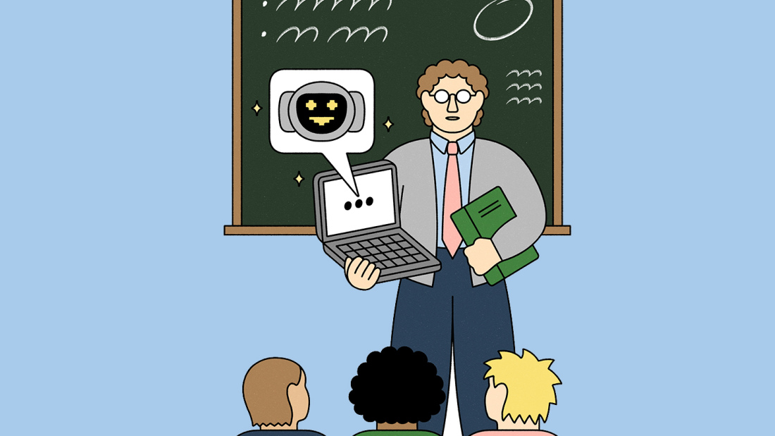 Illustration of teacher with laptop
